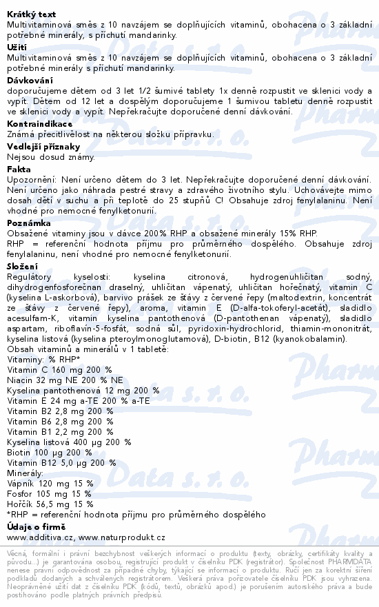 Additiva multivitamin+mineral mandarin.šum.tbl.20