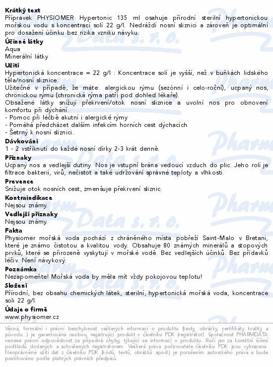 Physiomer hypertonický nosní sprej s obsahem mořské vody 135 ml