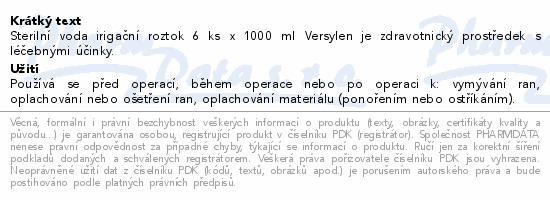 Sterilní voda irigační roztok 6x1000ml VERSYLEN