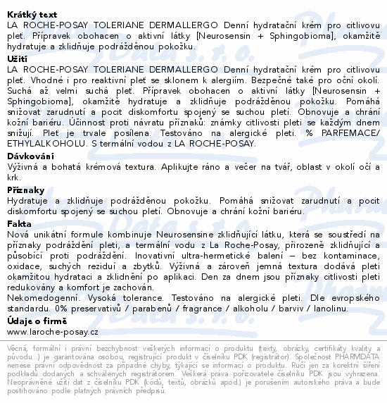 LA ROCHE-POSAY TOLERIANE Dermallergo den.krém 40ml