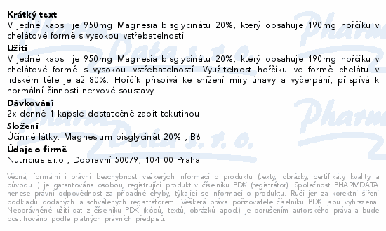 Magnesium bisglycinát 950mg +B6 cps.150