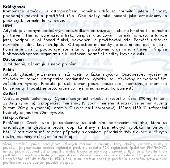Artyčok ostropestřec 500ml EkoMedica