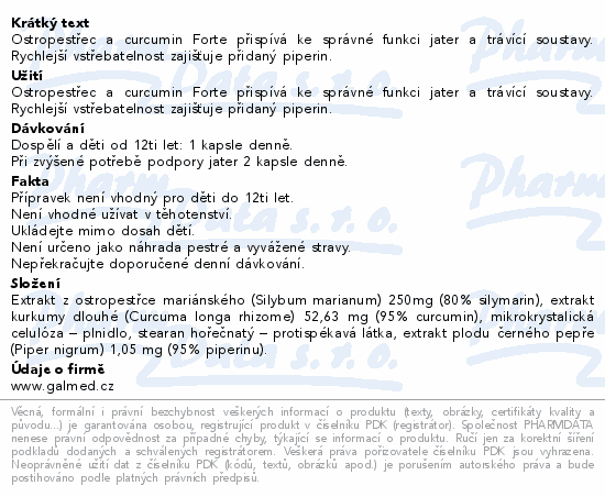 Ostropestřec+curcumin forte cps.120 Galmed